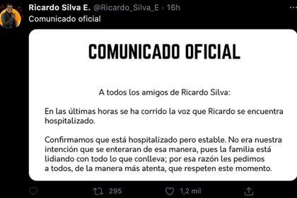 El comunicado señaló que el actor se encuentra estable (Foto: Twitter@Ricardo_Silva_E)