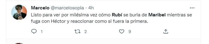 Usuarios reaccionan a capítulo de la fuga de Rubí con Héctor. (Twitter)