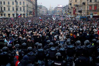 Protestas en enero tras el arresto de Navalny, en San Petersburgo (Reuters)