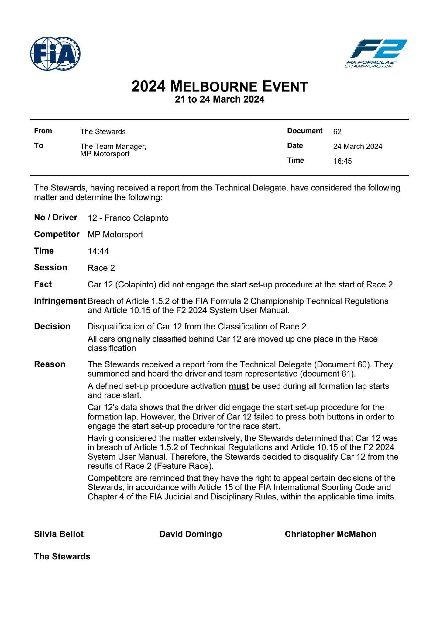 El anuncio de la Fórmula 2 con la desclasificación de Colapinto (@Formula2)