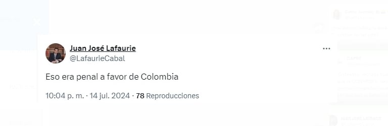 Juan José Lafaurie señaló que hub un penal a favor de Colombia - crédito @LafaurieCabal / X