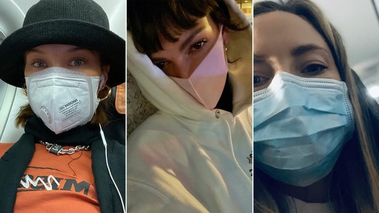 Bella Hadid, Úrsula Corberó y Kate Hudson con sus barbijos (Instagram)