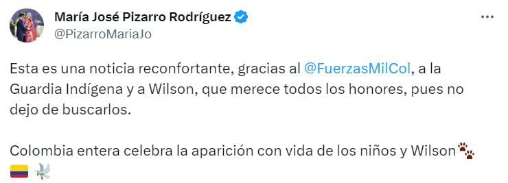 La senadora María José Pizarro se pronunció en Twitter
