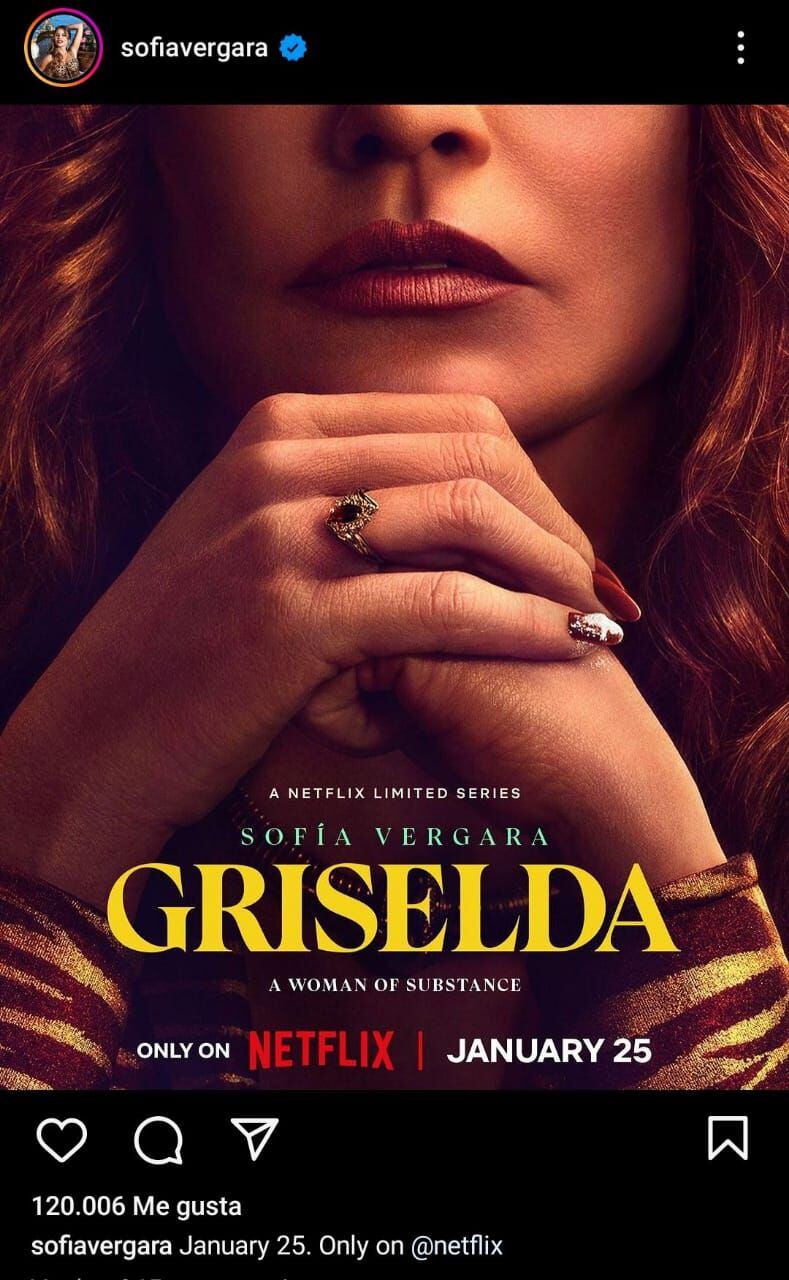La colombiana reveló la fecha en que se estrenará 'Griselda' en Netflix . crédito sofiavergara / Instagram