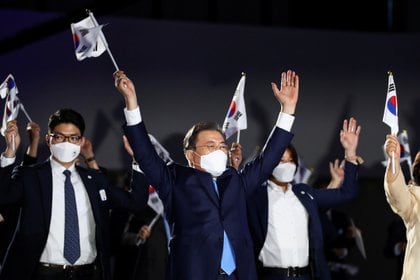 El presidente de Corea del Sur, Moon Jae-in, durante la celebración del 75° aniversario del Día de la Liberación, que celebra su independencia del dominio colonial japonés tras el final de la Segunda Guerra Mundial (Reuters)
