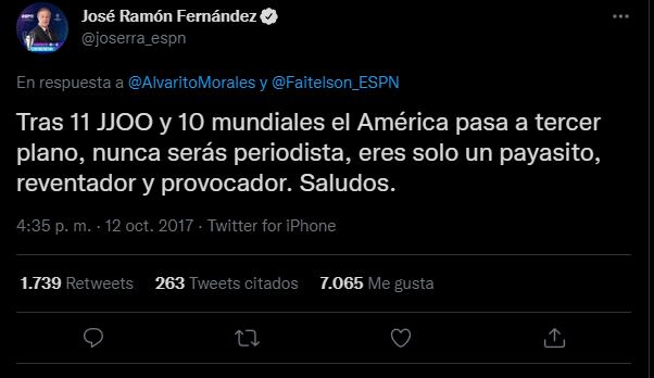 José Ramón arremetió contra Morales al llamarle "payasito". (Foto: Twitter/@joserra_espn)