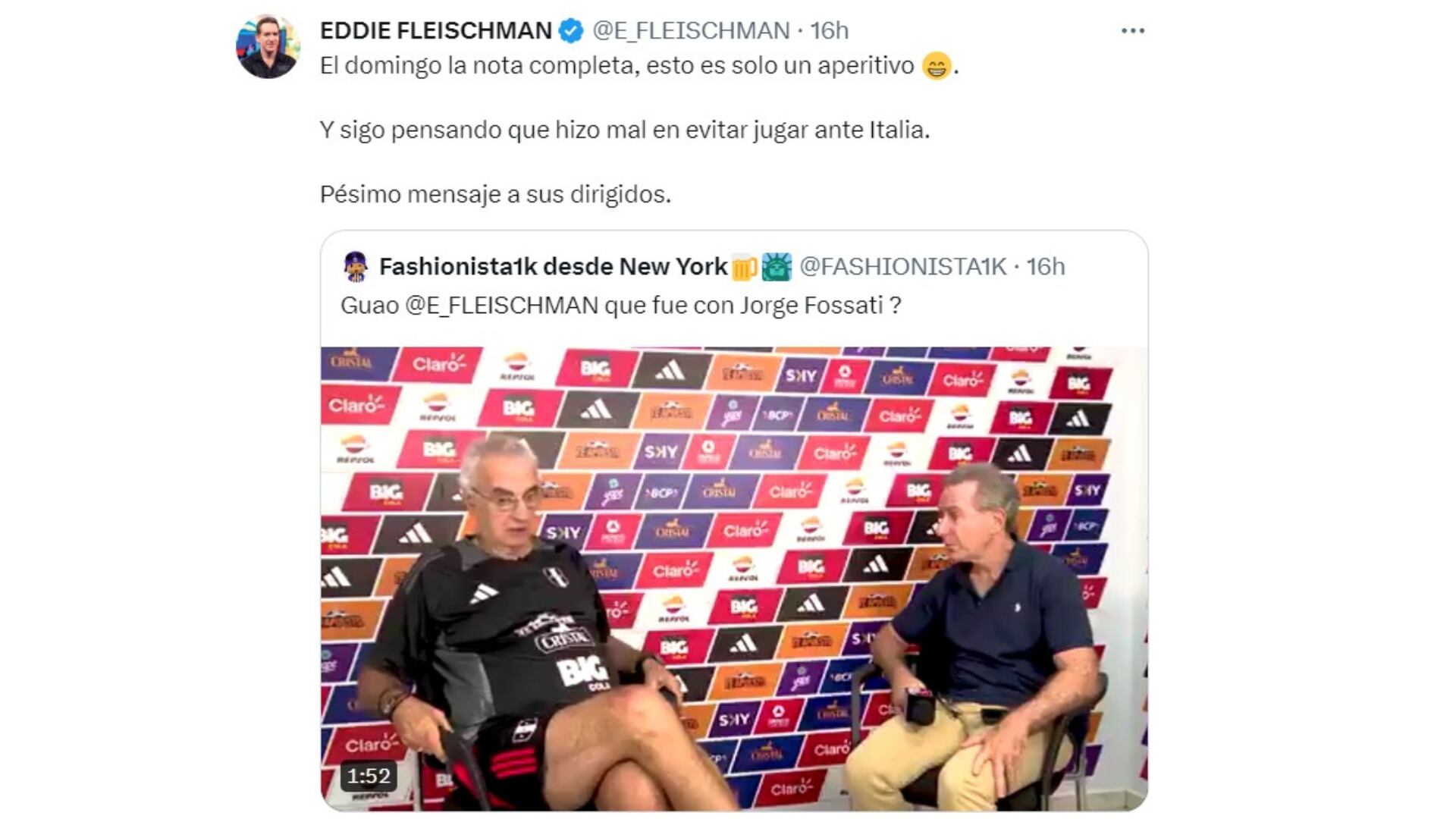 Eddie Fleischman sobre Jorge Fossati y el rechazo a jugar contra Italia.