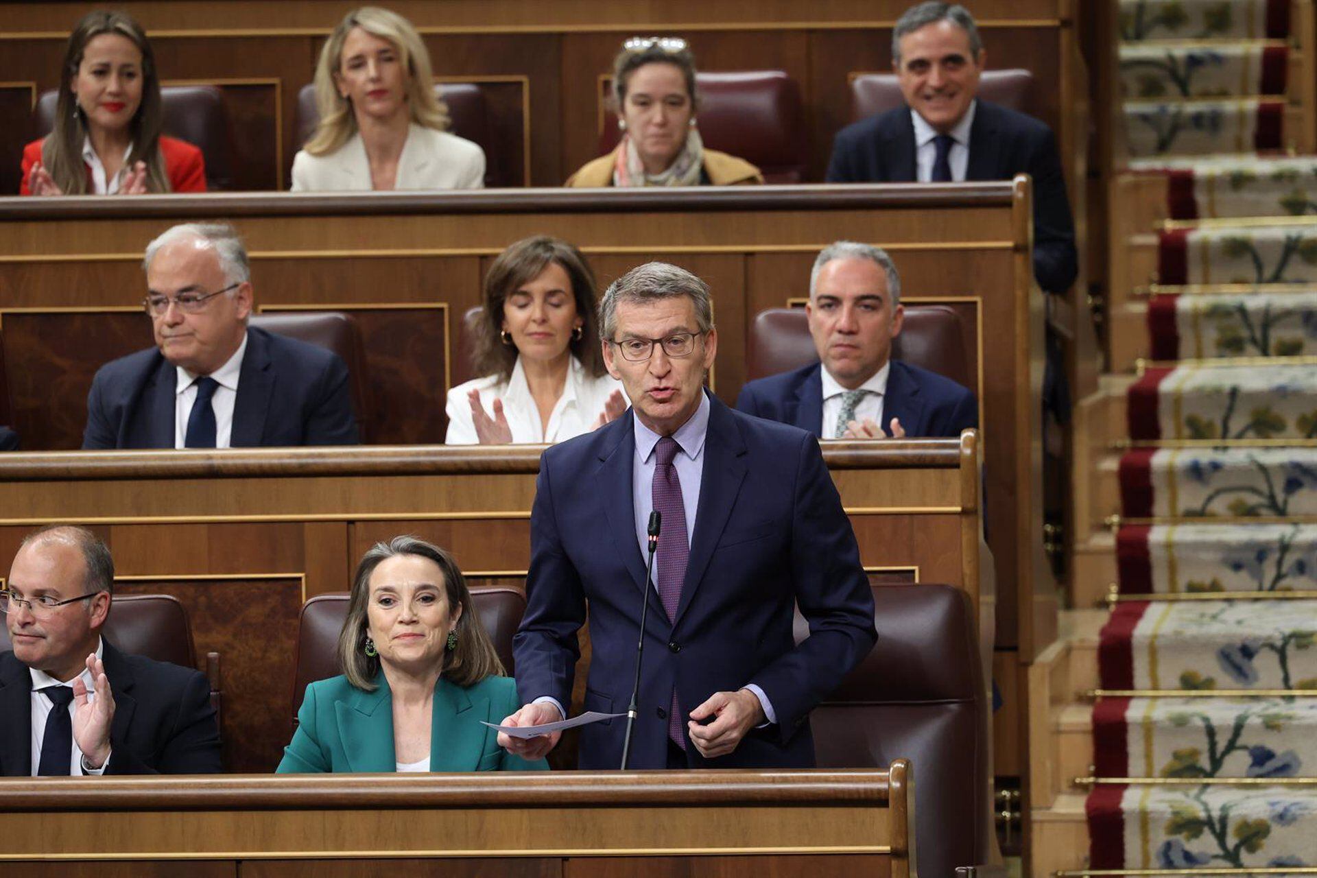 Alberto Núñez Feijóo, presidente del PP, este miércoles en sesión de control en el Congreso. (Jesús Hellín/Europa Press)
