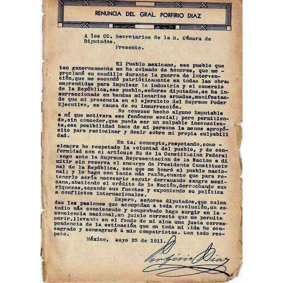 Carta de renuncia Porfirio Díaz