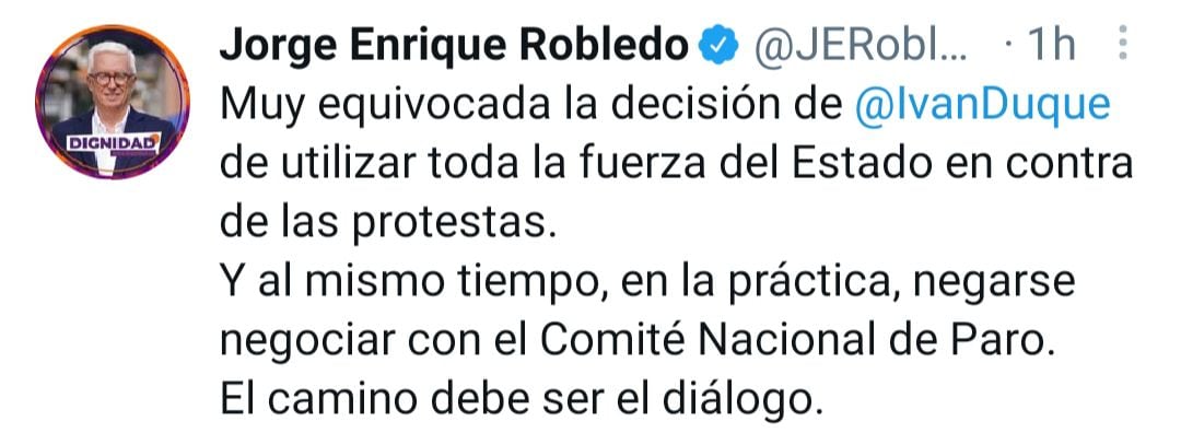 El mandatario ordenó desplegar la fuerza pública para desbloquear las vías que ya completan 21 días inmovilizadas. Foto: Twitter