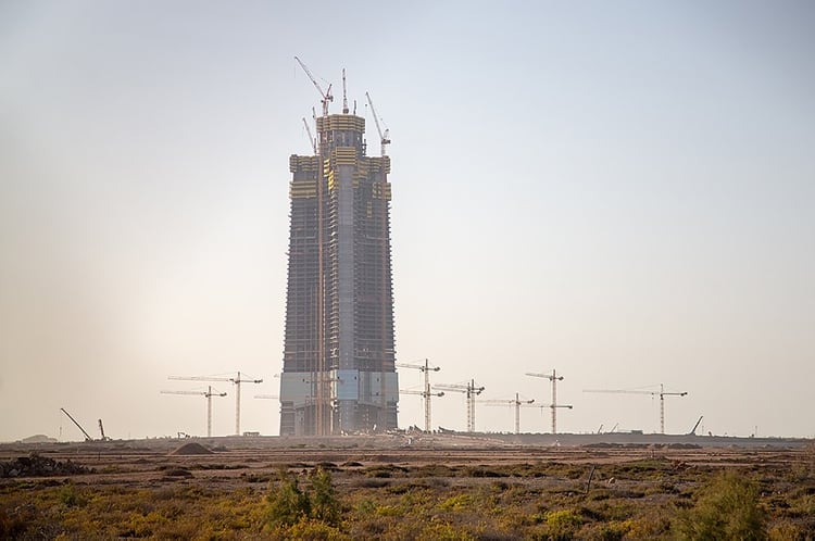 La construcción de la Jeddah Tower en febrero de 2019