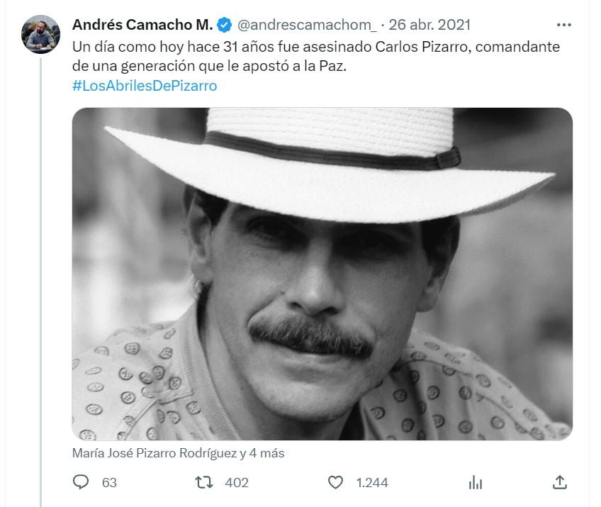 Tuit de Andrés Camacho Morales, nuevo ministro de Minas y Energía.