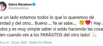 El mensaje de Dalma Maradona (Foto: Twitter)