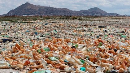 Fotografía que muestra la contaminación en el lago Uru Uru en Oruro, Bolivia (EFE)