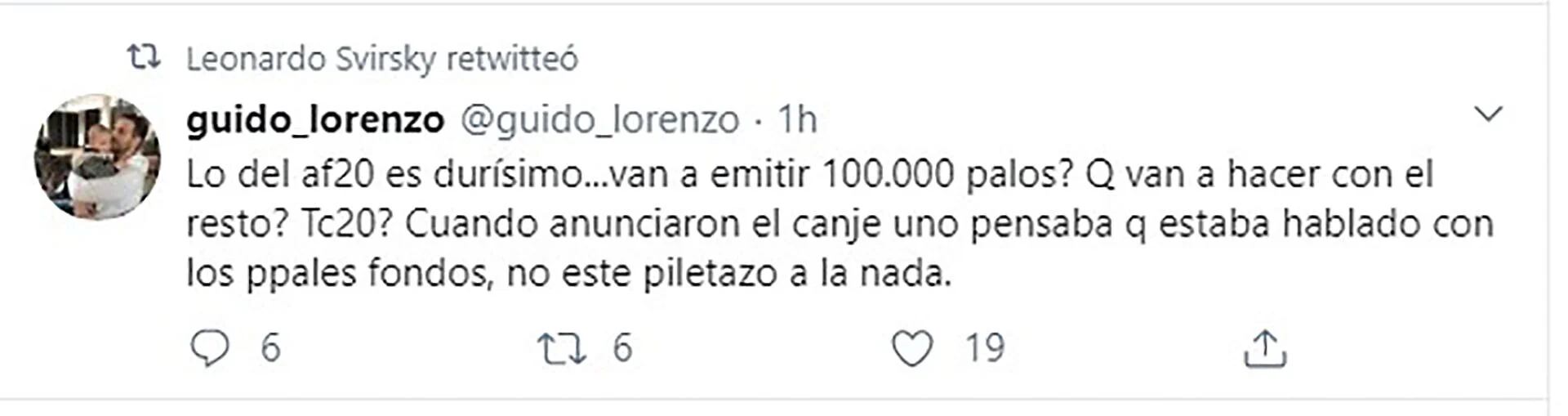 Para Guido Lorenzo, el canje ofrecido por el Ministerio de Economía fue un "piletazo a la nada"