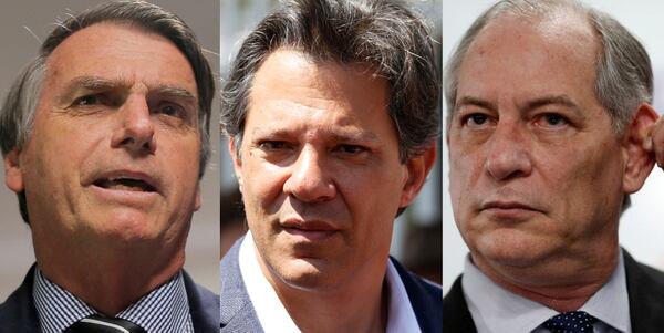 Los candidatos Jair Bolsonaro, Fernando Haddad y Ciro Gomes (REUTERS/Adriano Machado/Rodolfo Buhrer/Adriano Machado/archivo)