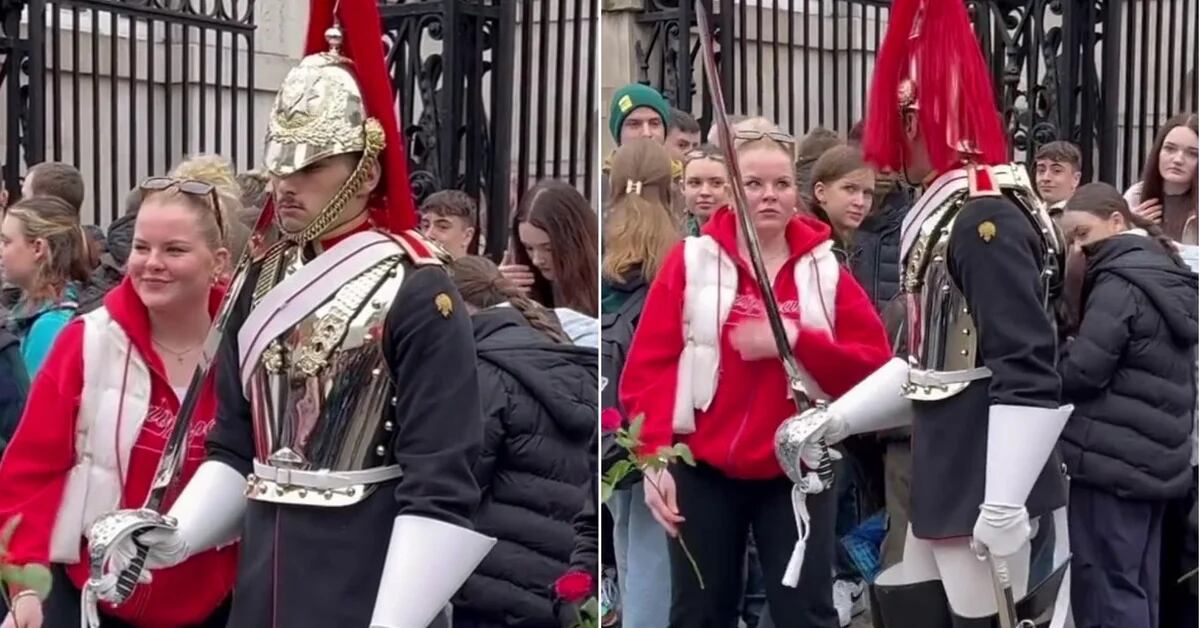 The reaction of a Royal Guard after someone touched him for a photo