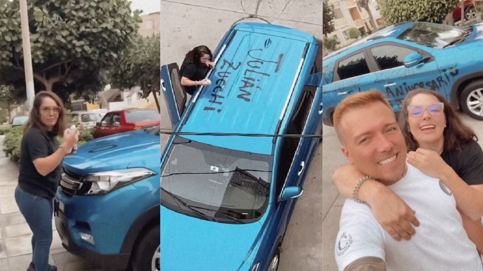 Yiddá Eslava asustó a Julián Zucchi pintando su camioneta. Instagram