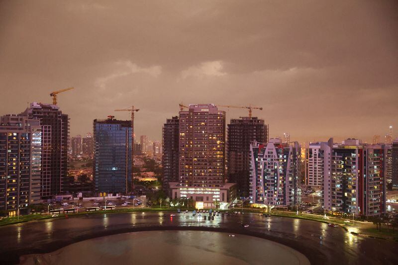La ciudad durante una tormenta de lluvia en Dubái, Emiratos Árabes Unidos. 16 de abril de 2024. REUTERS/Rula Rouhana