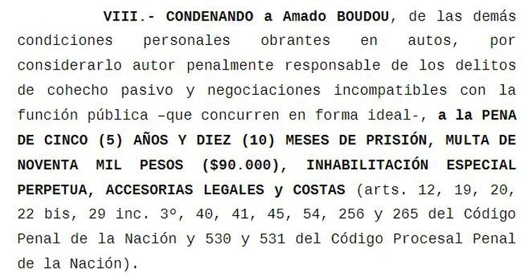 Sobre Amado Boudou rige una prohibición perpetua para ejercer cargos públicos