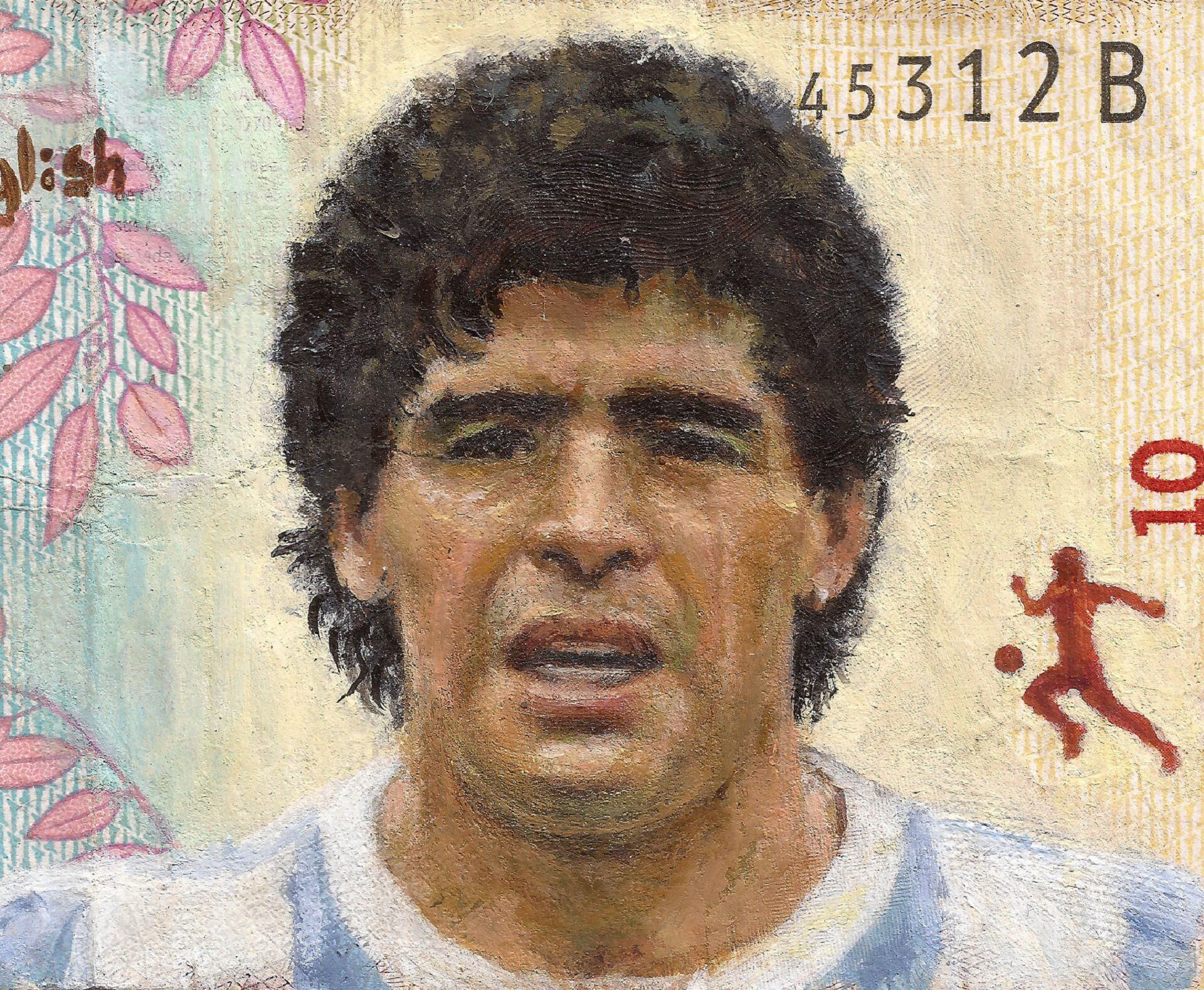 Detalle de un billete de Maradona