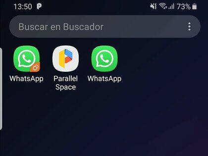 Cuando se agrega la versión clonada de WhatsApp, un segundo ícono con un tono naranja en la punta será visible en la pantalla.