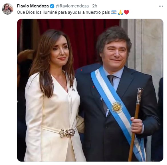 El mensaje de Flavio Mendoza ante la asunción de Javier Milei (Twitter)
