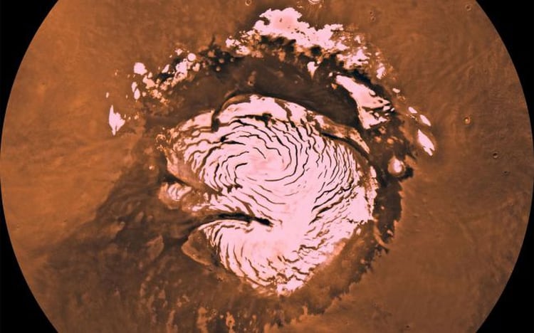 Grandes concentraciones de hielo en el Polo Sur de Marte (NASA)