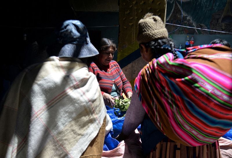 File image of a coca seller showing her product to buyers in a market in La Paz, Bolivia (REUTERS / Claudia Morales)