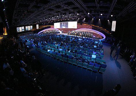 KUALA LUMPUR, MALAYSIA - JULY 31: General view of the Ceremony Hall during the Announcement Ceremony of the host city of the 2022 Winter Olympic Games at the 128th IOC Session at the Kuala Lumpur Convention Centre on July 30, 2015 in Kuala Lumpur, Malaysia.  (Photo by Stanley Chou/Getty Images)