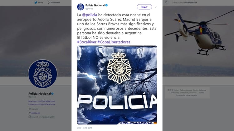 El tuit de la Policía Nacional española