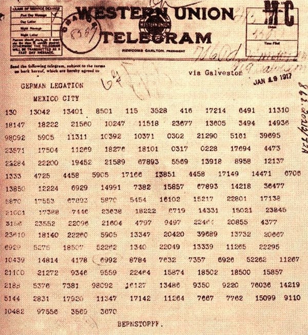 El telegrama Zimmermann cifrado.