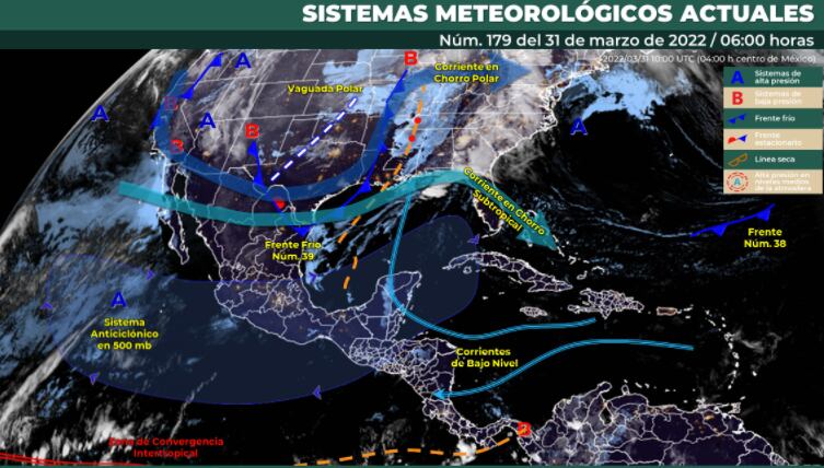 2022년 3월 31일에 대한 멕시코의 날씨.사진: @conagua_clima