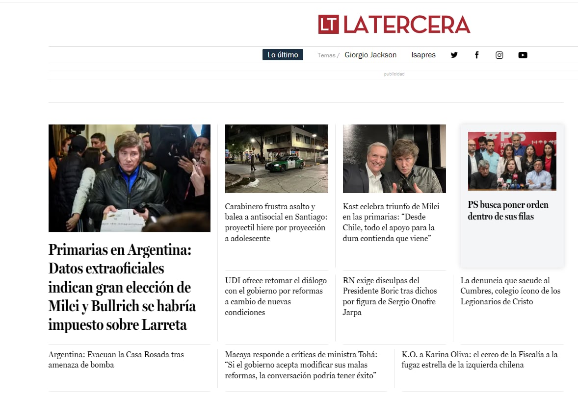 Las principales noticias destacadas por La Tercera, de Chile.