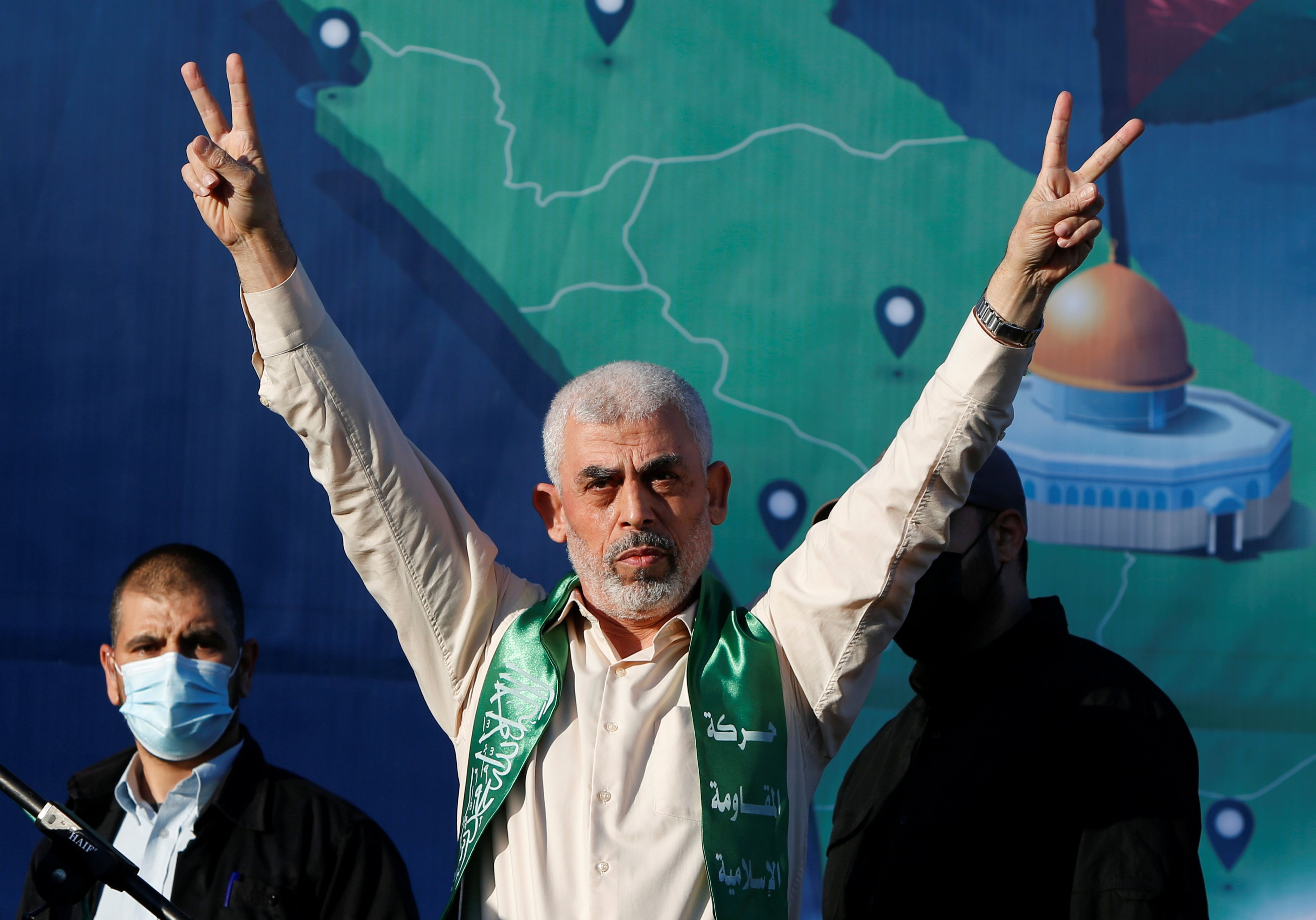 Yahya Sinwar durante un acto anti israelí en Gaza, en mayo de 2021 (Reuters)