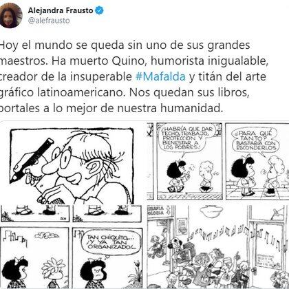 La secretaria de Cultura de México se manifestó ante la muerte de Quino