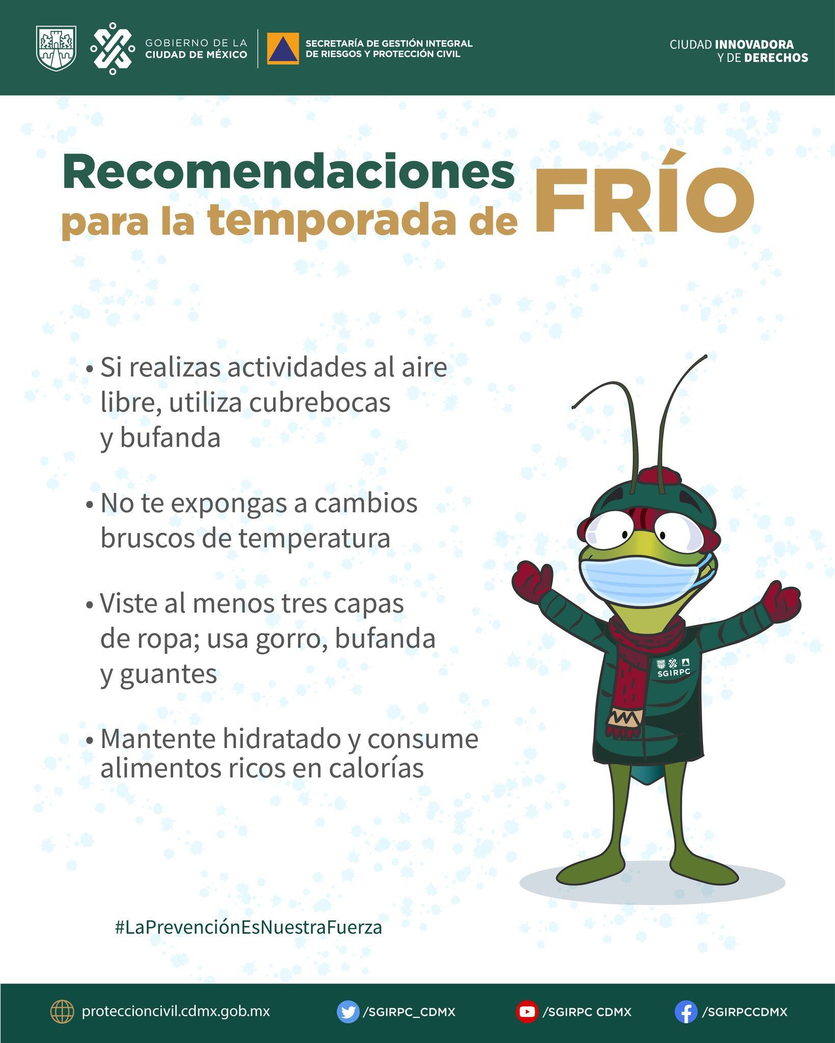Protección Civil de la Ciudad de México emite recomendaciones para la temporada de frío