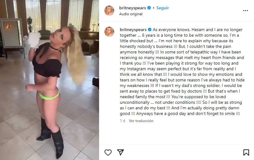 Britney Spears rompe el silencio sobre su ruptura con Sam Asghari con un baile subido de tono y menciona que su familia le dio la espalda