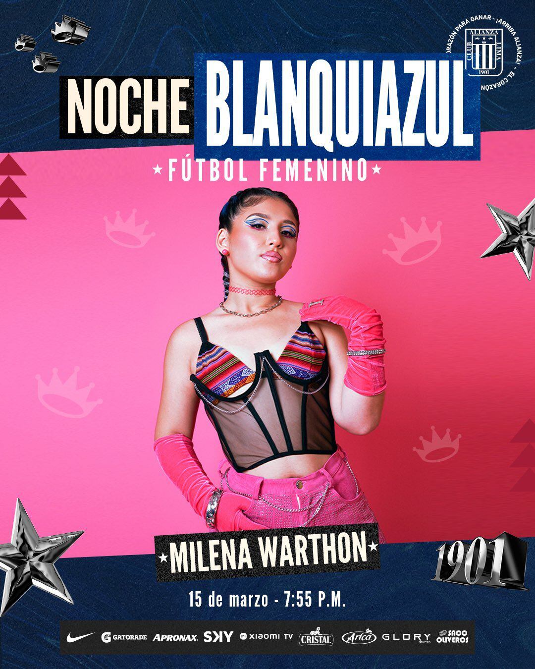 Milena Warthon hará el show musical en la 'Noche Blanquiazul' de Alianza Lima Femenino.