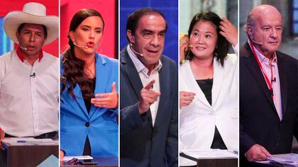 Pedro Castillo, Verónika Mendoza, Yonhy Lescano, Keiko Fujimori y Hernando de Soto, los principales candidatos en Perú