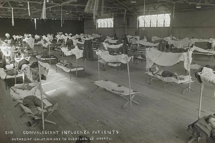 En el Eberts Field en Lonoke en Arkansas se montó un hospital para atender a los pacientes que ya no tenían lugar en los centros de salud (National Archives)