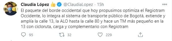 Claudia López explicando el proyecto de la Calle 13. Foto: Twitter Claudia López.