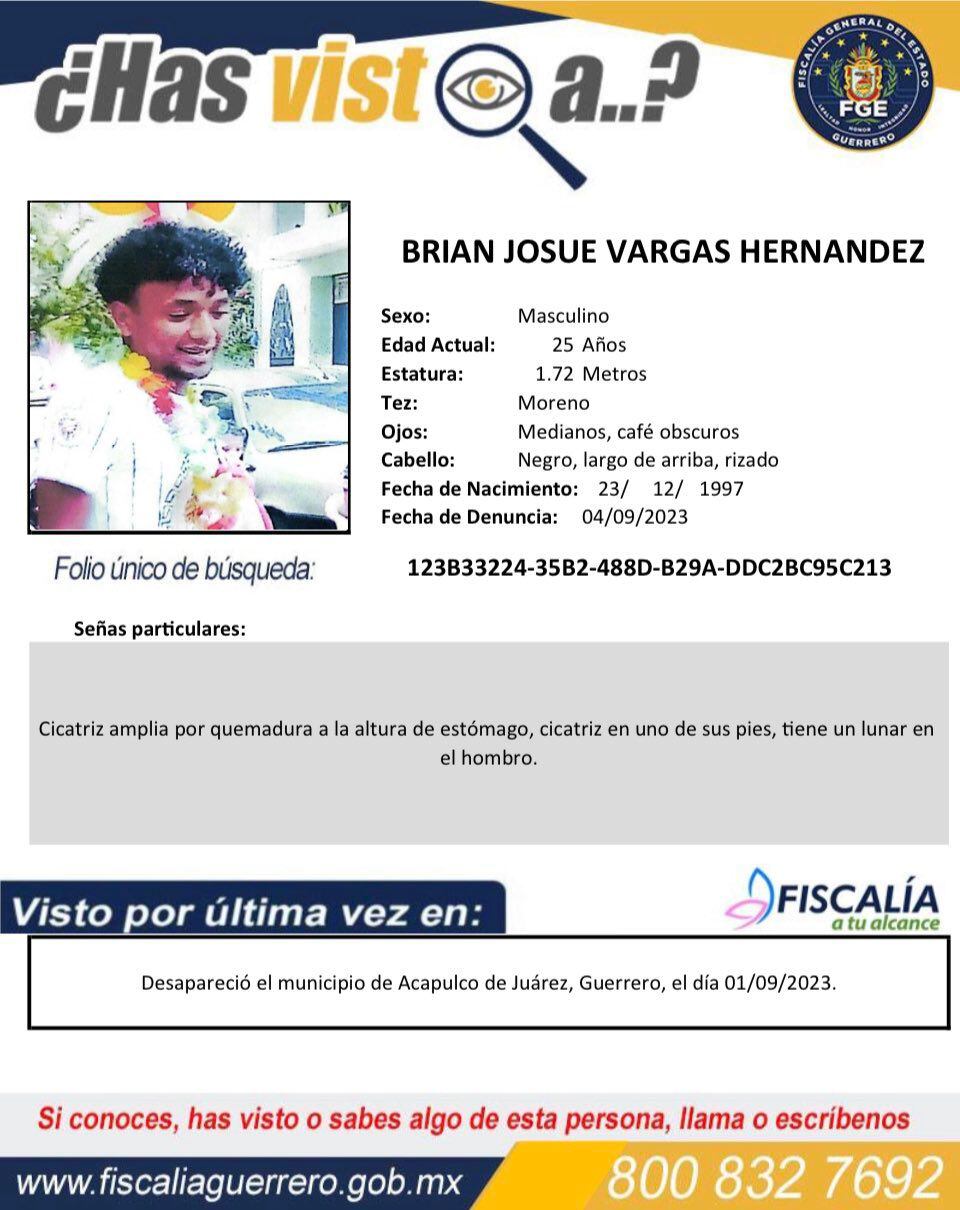 Sus familiares realizaron la denuncia pertinente, pero no han obtenido información de dónde se encuentran.
Foto: TW FGE Guerrero