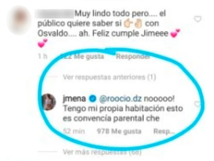 La respuesta de Jimena Barón a la usuaria que le hizo una pregunta sobre su relación con Daniel Osvaldo (Foto: Instagram)