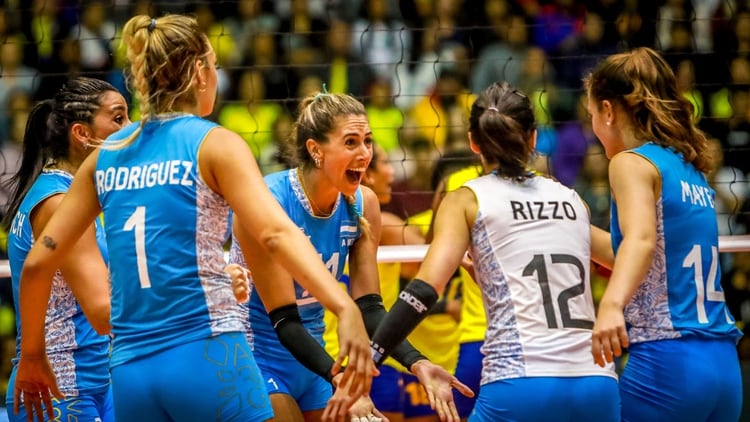 El festejo de Las Panteras tras vencer a Colobia y clasificar a los Juegos OlÃ­mpicos (Twitter: @Voley_FeVA)