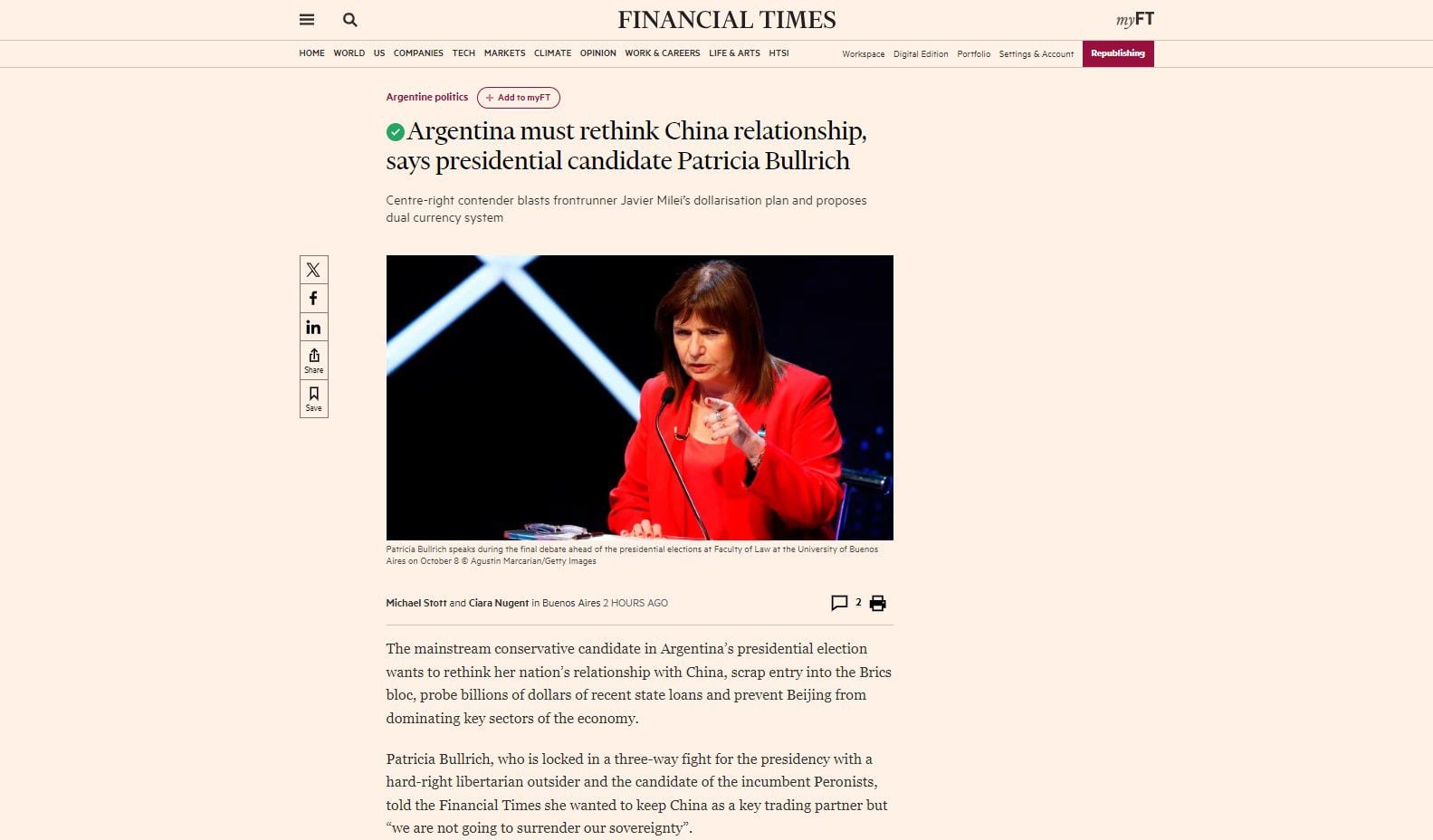 Patricia Bullrich - Financial Times