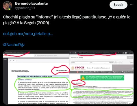 Las acusaciones de presunto plagio de Xóchitl Gálvez iniciaron tras la denuncia de un usuario de X, antes Twitter (X/@padron_09)