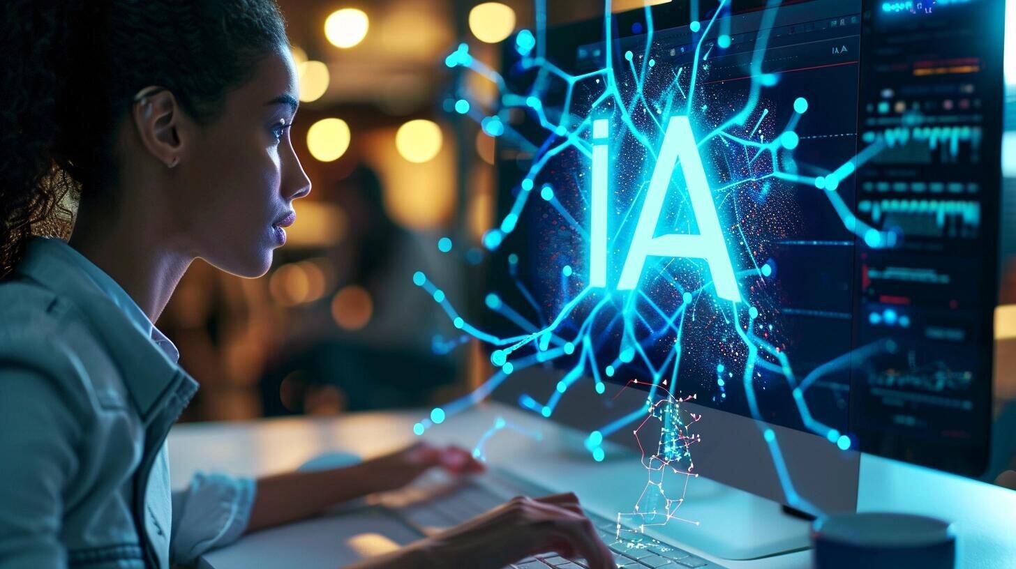 Especialista en informática trabajando con una iMac, aplicando inteligencia artificial en tareas de diseño y programación. La fotografía captura un ambiente de trabajo moderno, donde el uso de tecnología de punta en computación y software destaca su habilidad profesional. (Imagen ilustrativa Infobae)