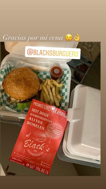 Este miércoles agradeció su cena: hamburguesa con papas de un restaurante sinaloense (Foto: Instagram@therealemmacoronel)