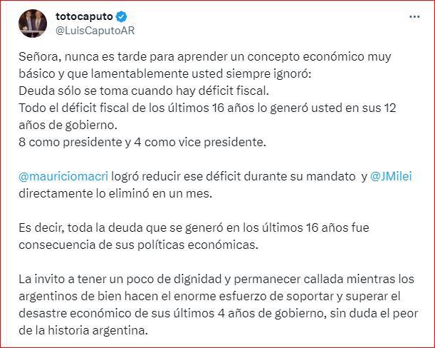 Tuit Caputo contra CFK